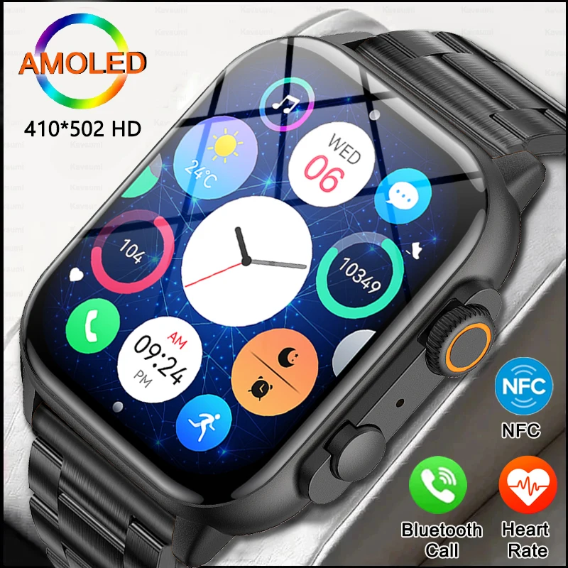 

Smartwatch Men Women NFC AMOLED Screen Smart Watch Bluetooth Call Blood Oxygen Heart Rate Sport Waterproof Watch for Android Ios