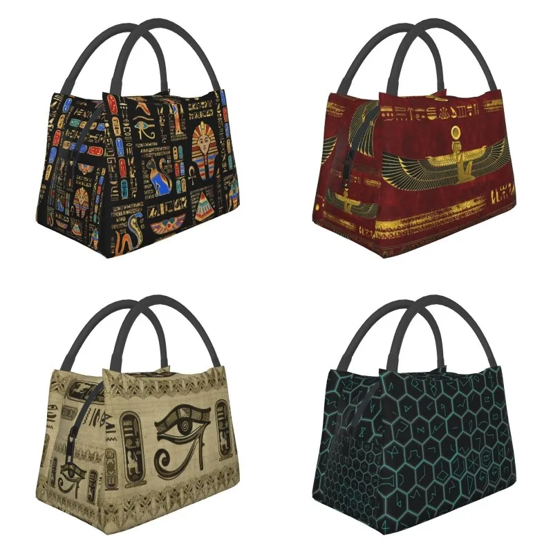 

Египетские Изолированные сумки для обедов с иероглифами и бороздками для женщин, Египетский многоразовый термоохладитель, пищевой Ланч-бо...