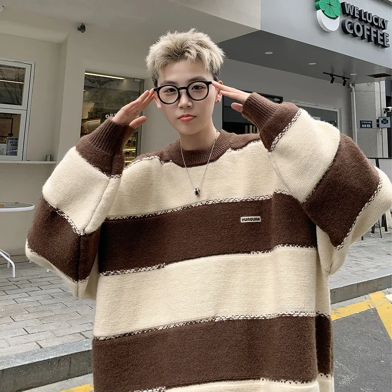 Мужской осенне-зимний новый свитер с цветными блоками свободная куртка в