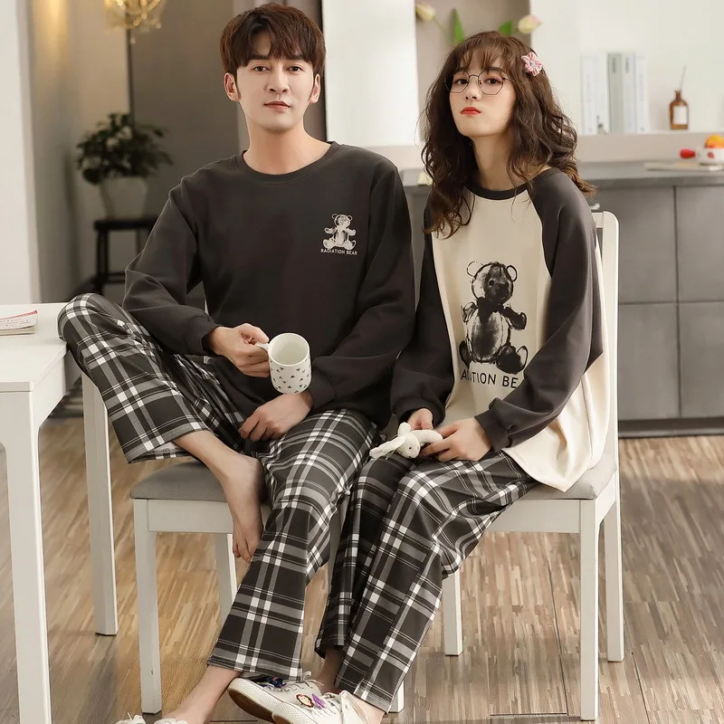 Pure cotton lovers pajamas round collar contracted Ms Qiu dong leisurewear cotton suits in spring and autumn men suit at home