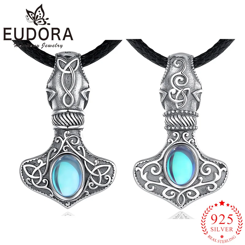 

Eudora New 925 Sterling Silver Norse Viking Thor's Hammer Necklace Rune Amulet Pendant For Men Women Personality Jewelry Gift