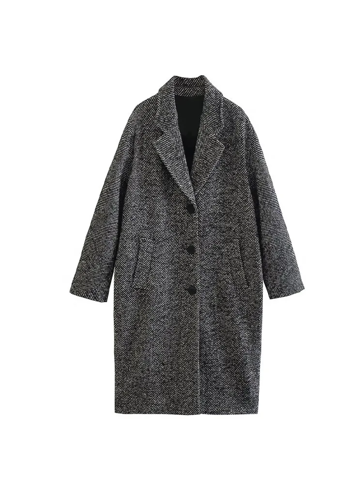 

BSK&ZA&TRF 8849185 Women 2022 New Fashion Zigzag Overcoat Coat Vintage Long Sleeve Female Outerwear Tops 8849/185