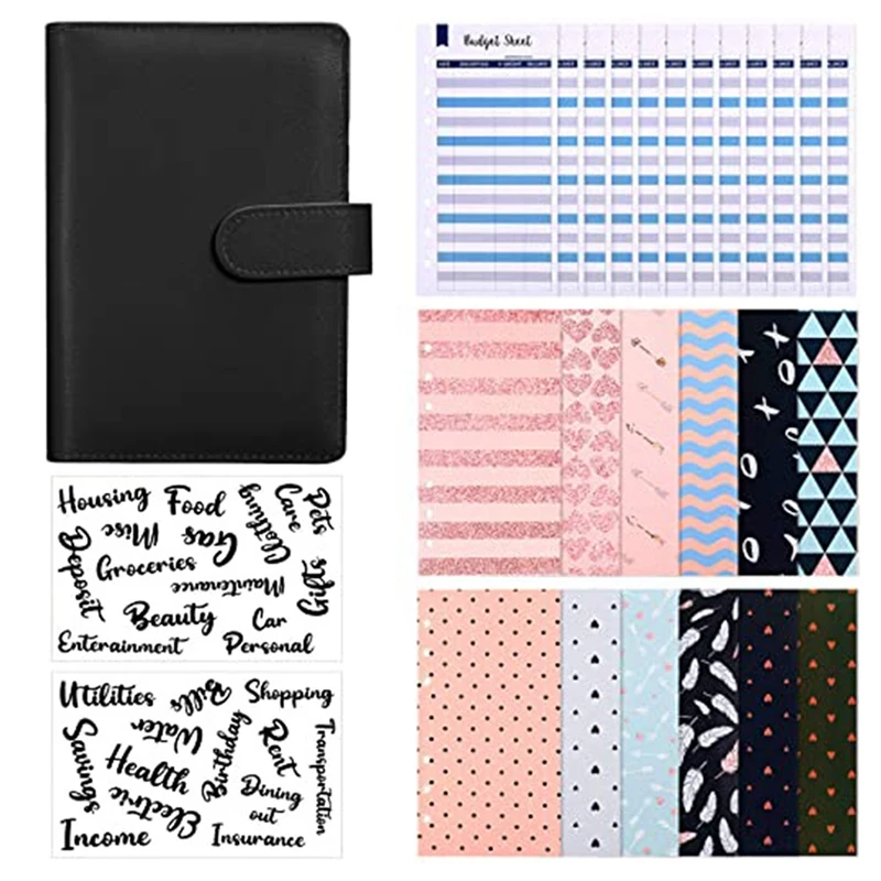 

A6 Binder Budget Envelope System Budget Planning Notepad A6 PU Leather Notebook Binder Budget Money Envelope Cash