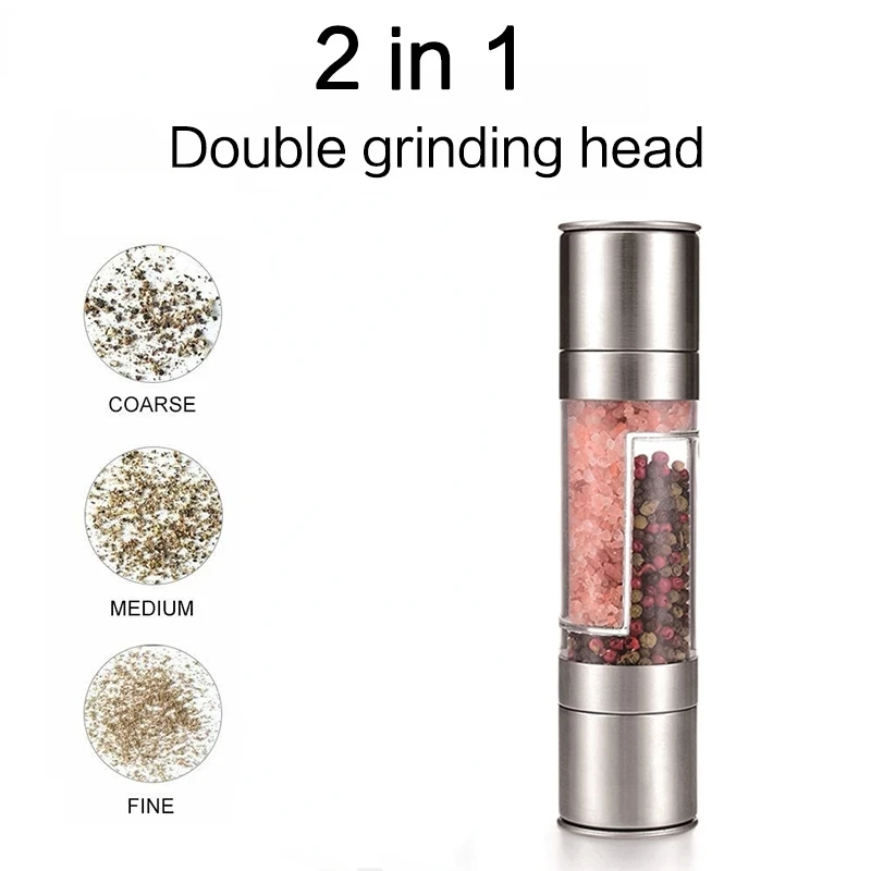 

Pepper Grinder 2 In 1 Stainless Steel Manual Salt Pepper Mill Grinder Spice Shakers Seasoning Grinding for Cooking Restaurants