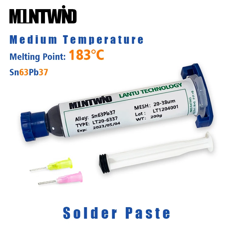 

MOUNTWIND Sn63Pb37 Solder Paste Medium Temperature 183°C Melting Point T4 Flux For Soldering BGA Rework PCB LED SMT Patch IC