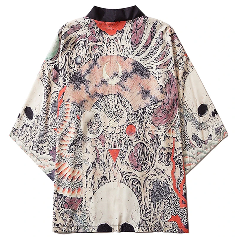 

New Kimono Skeleton Print Kimono Cosplay Haori Obi Japanese Harajuku Asian Clothes Men Women Traditional Cardigan Blouse Streetw