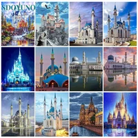 sdoyuno scenery diy oil painting by numbers castle art canvas painting unique gift coloring by number adults kit home wall decor