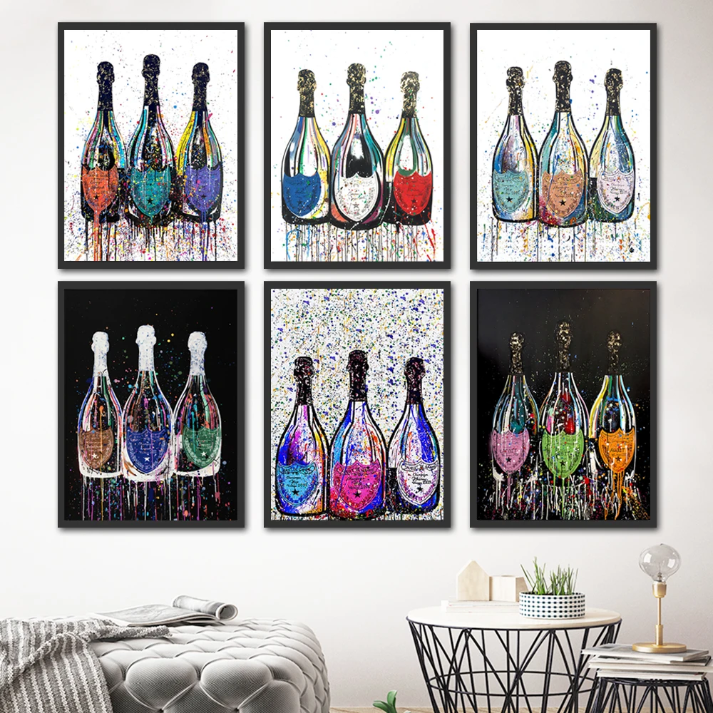 

Graffiti Deluxe Champagne Bottle Wall Art Poster Modern Popular Light Luxury Canvas Painting Dining Room Home Decor Mural Gifts