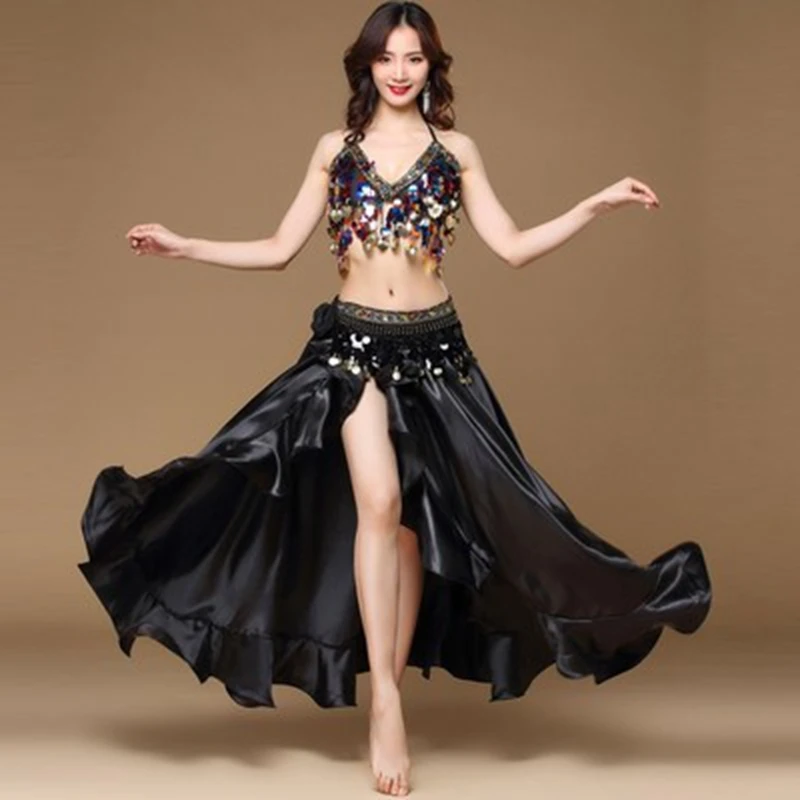 

Belly Dance Costumes 2022 New Summer Sexy Gym Dress Indian Dancer Cosplay Top Roll Slit Skirt Girdle