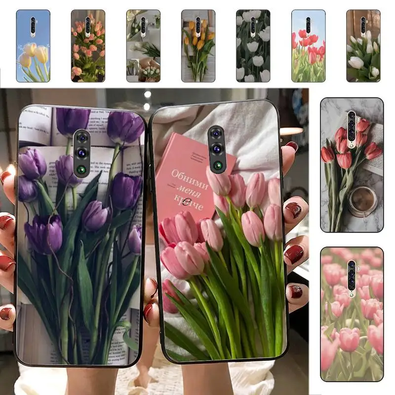 

Tulip Flower Phone Case for Vivo Y91C Y11 17 19 17 67 81 Oppo A9 2020 Realme c3
