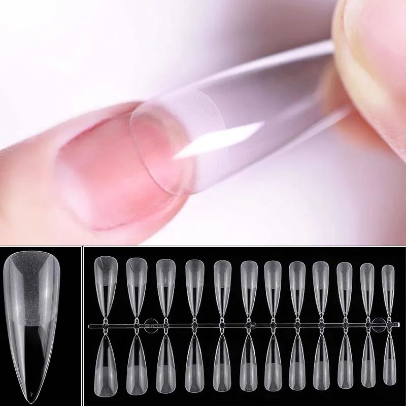 

240Pcs Soft Gel Tips Almond Nails Extension System Semi-Frosted Fake Nails Long Stiletto Full Cover Press On Nail Tips
