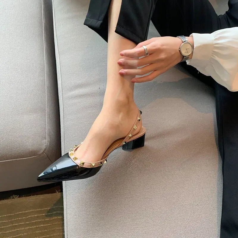 New Fashion Brand Women High Heeled High Quality Leather Rivet Shoes Casual Comfortable Pumps Sexy Party High Heels Office Shoes