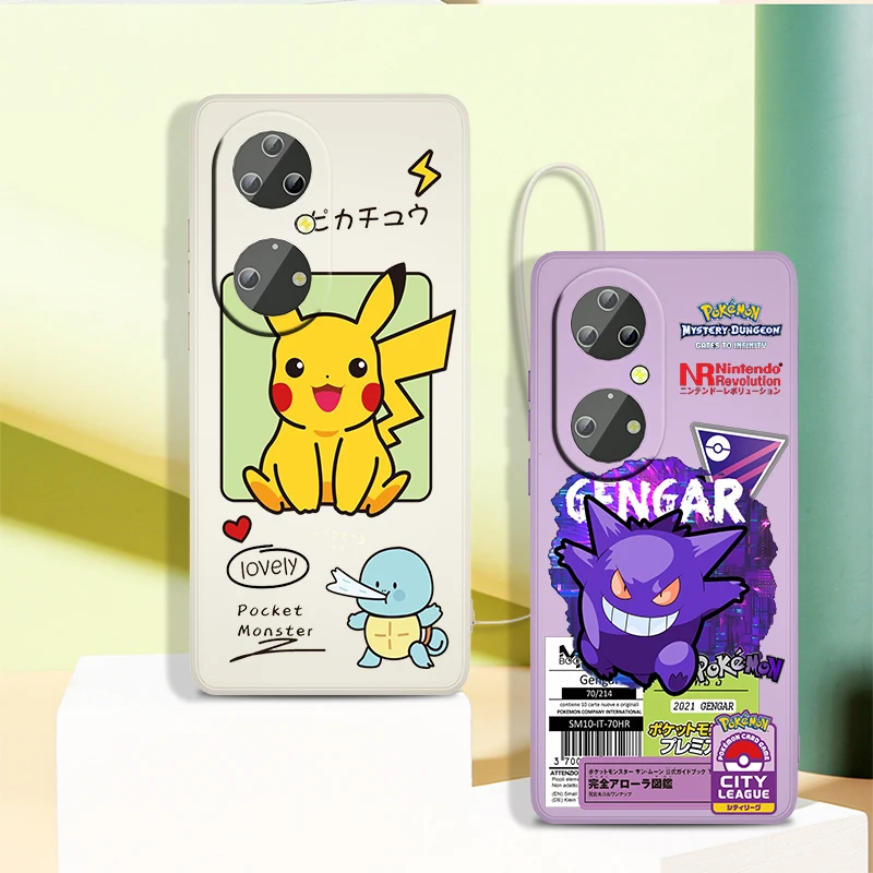 

Pokemon Gengar Pikachu Phone Case For Honor X20 10X X10 60 50 SE 30 30S 20 9C 9X 9S 8A Lite Pro 5G Liquid Rope TPU Cover