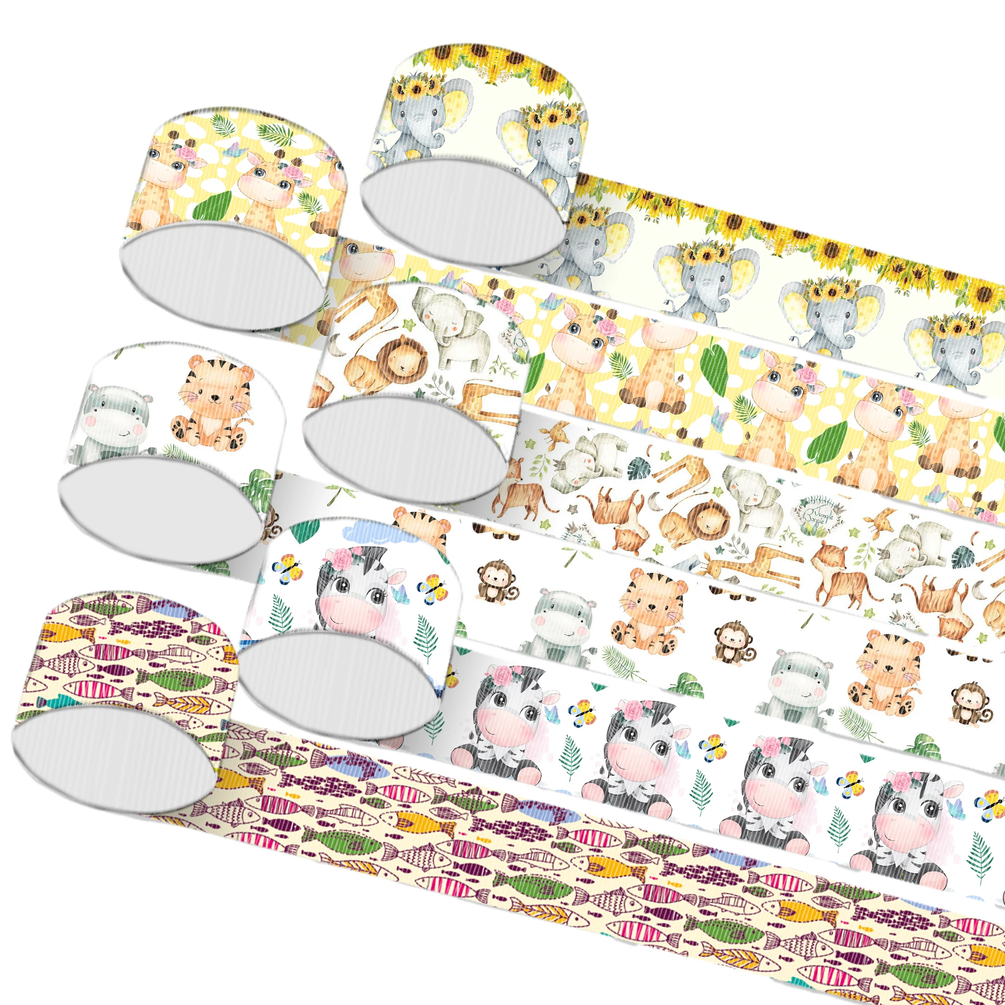 Animal Cow Lion Elephant 9mm/38mm/16mm/25mm/22mm/75mm Grosgrain Ribbon Wrapping Hair Bow DIY Decoration Gift Packing 5 Yards