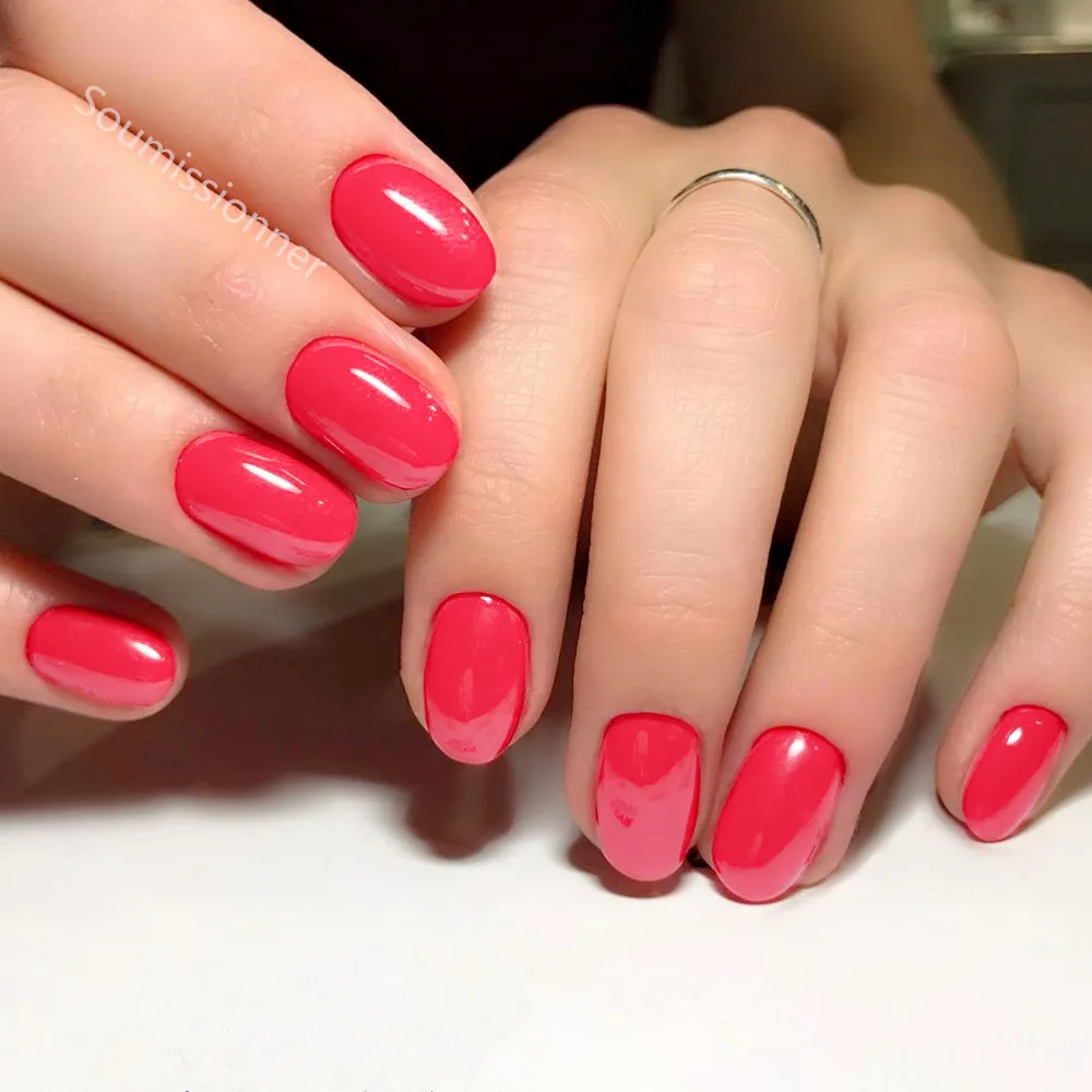 

24Pcs Shiny Pearl Red Short Fake Nails With Jelly Glue Artificial Press On False Nails DIY Finger Tips Manicure Tool