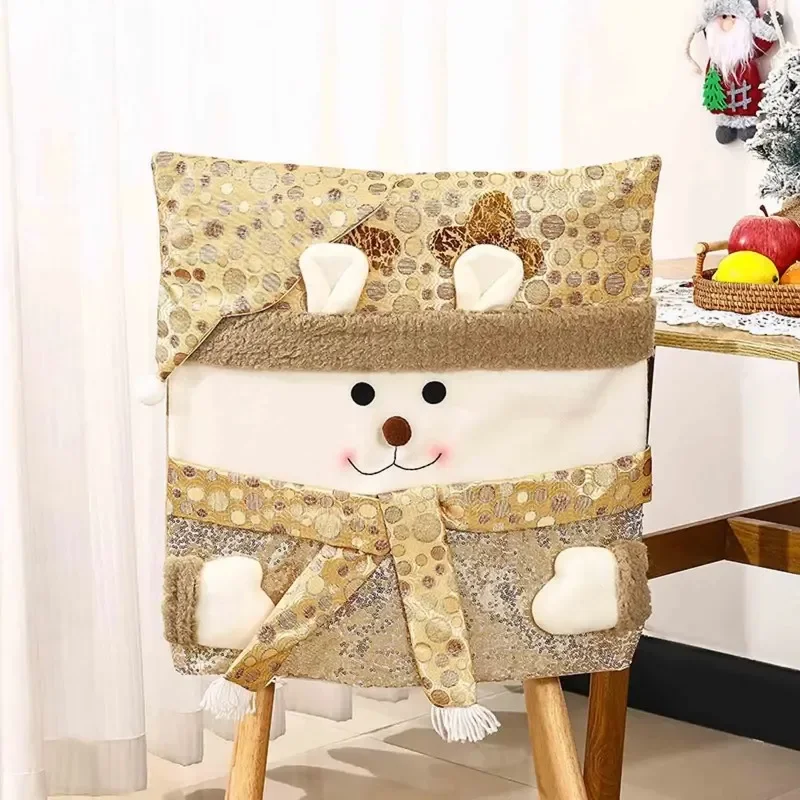 Christmas Chair Back Covers Sequin Santa/Snowman/Elk Dining Kitchen Xmas Slipcover Protector Wedding Decor Ornaments