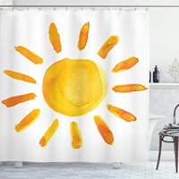 grunge shower curtain sun illustration watercolor brush painting style playroom picture cloth fabric bathroom decor