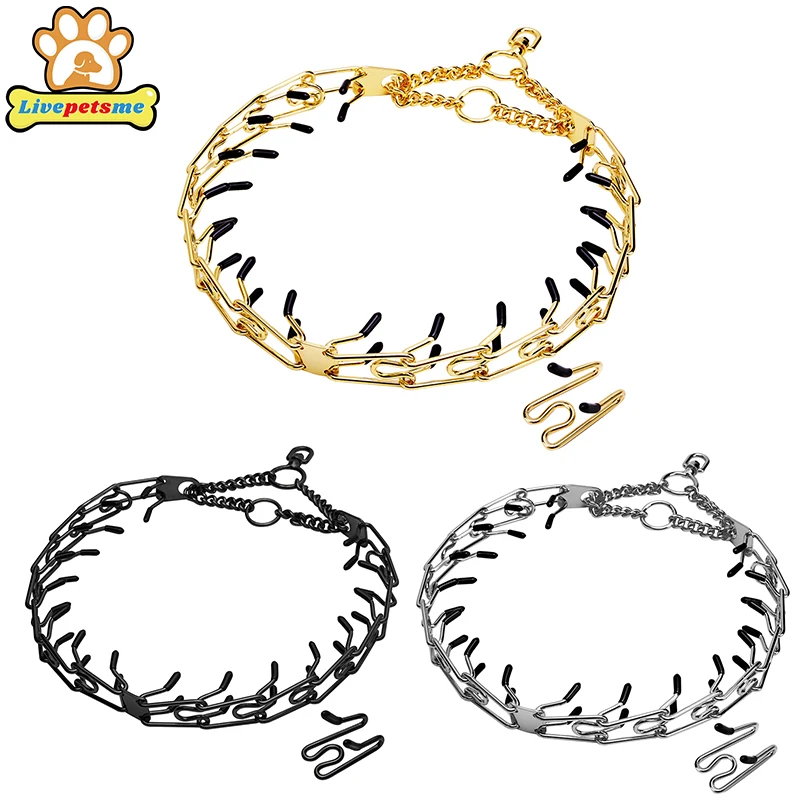 Золотистый ошейник для собак удобный резиновый из нержавеющей стали с зубцами