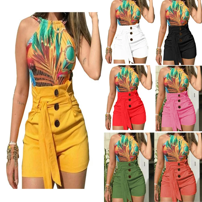 Summer Empire Buttons Women's Casual All-match Pants 2022 Fashion Zipper Sashes Bandage Solid Elegant Ladies Beach Shorts Basic