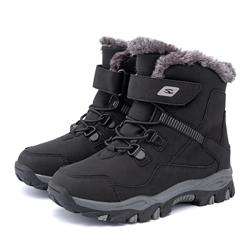5-12 Winter Warm Fur Snow Boots Children Furry Shoes Boys Girl Non-slip Leather Autumn Waterproof Kids Boots Child Sneaker Furry