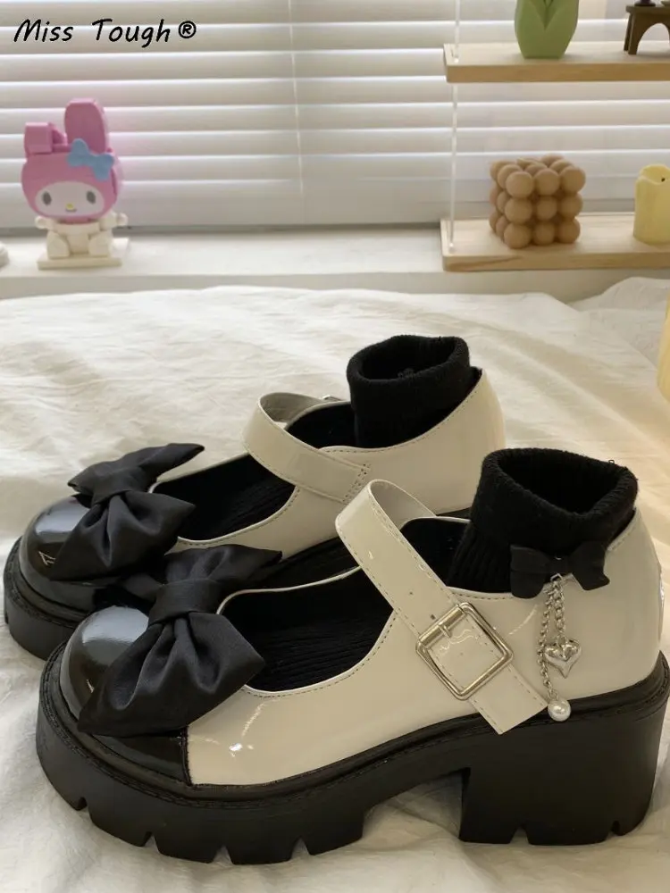 

Sweet Mary Janes Shoes Women British Style Bow Elegant Sandals Ladies Buckle Pure Color Casual Platform Shoes Autumn 2022 New