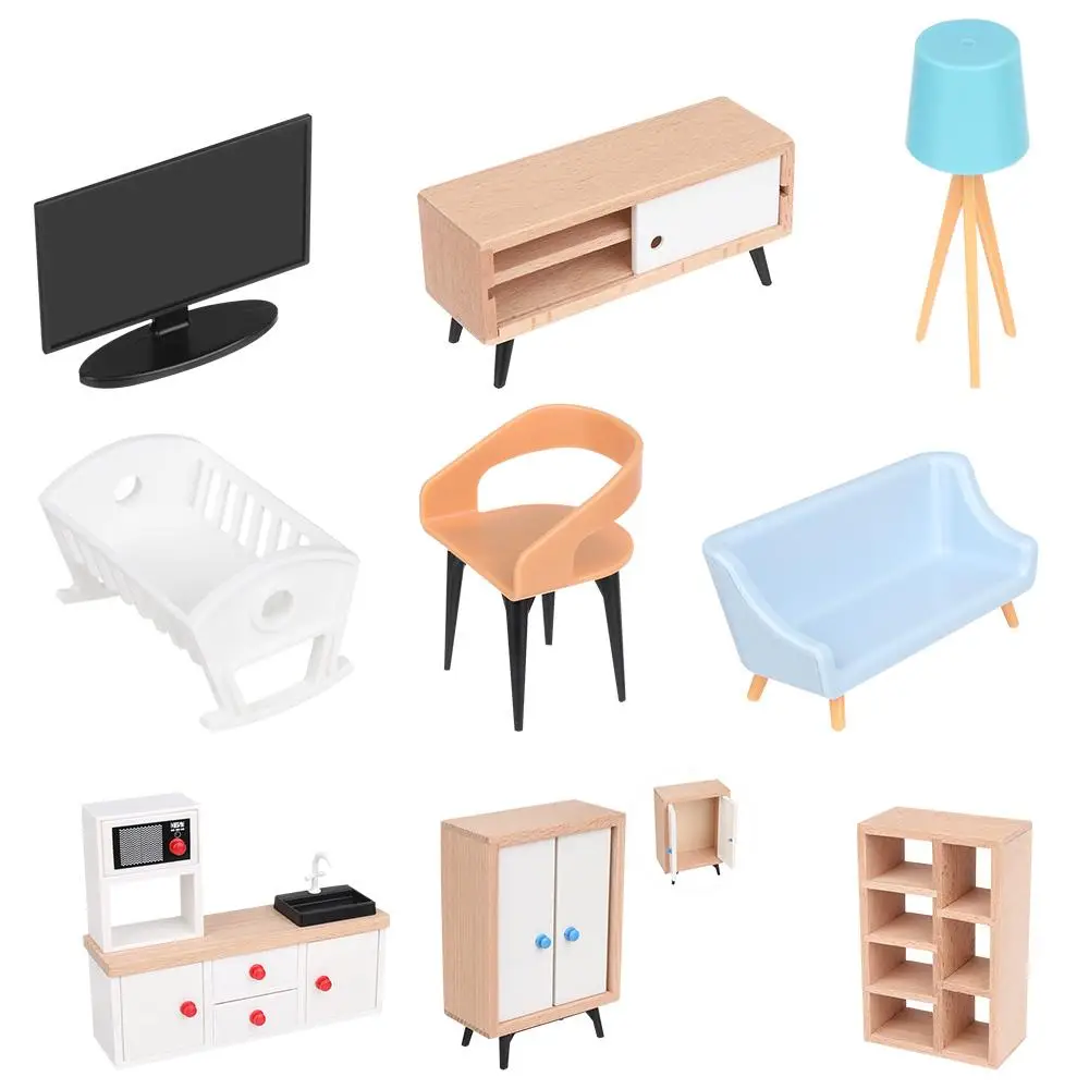 Миниатюрная мебель для кукольного домика в масштабе 1:12, диван-кровать, гардероб, ТВ-тумба, миниатюрная модель мебели, игровой домик с микрол...