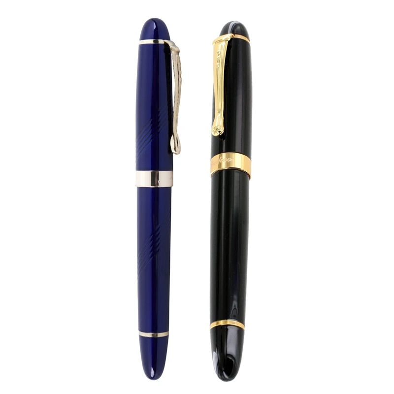 

Jinhao 2Pcs Fountain Pen: 1 Pcs Fountain Pen 450 Black With Gold Broad Nib & 1Pcs X450 18KGP 0.7Mm Broad Nib Fountain Pen Blue