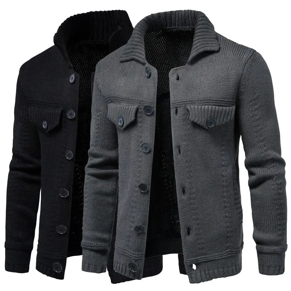 

Men's Knitted Sweater Jacket Warm and Thicker In Winter Long Sleeve Cardigan Wool Men's Lapel Workwear Cardigan Outer Sweater