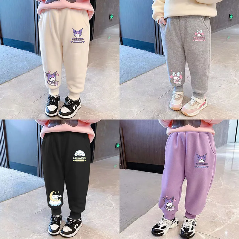 

2023 Kawaii Sanrioed Kids Sport Pants Boys Girls Candy Color Trousers Anime Kuromi Cinnamoroll Casual Trousers Children Clothes