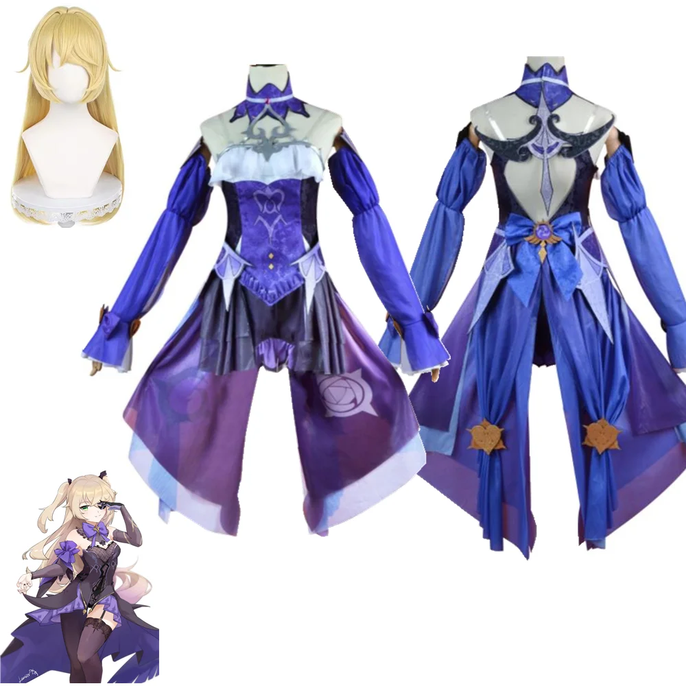 

Косплей игры Genshin Impact, косплей Fischl Von Luftschloss Narfidort, женское платье, брюки, костюм, парик, костюмы на Хэллоуин