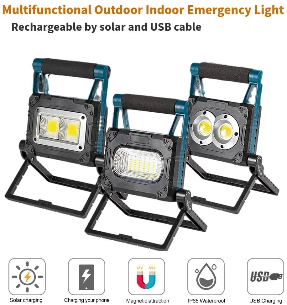 

Solar LED Work Light USB Rechargeable COB Searchlight Foldable Spotlight Camping Flood Light Outdoor IP65 Power Bank Lanterns