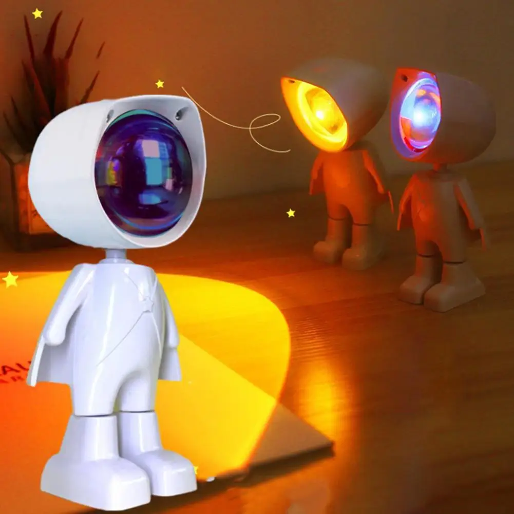 

Astronaut Robot Projector Lamp Sunset Light 360 Degree Rotating Adjustable Brightness Colorful Mini Night Light Bedroom Decor