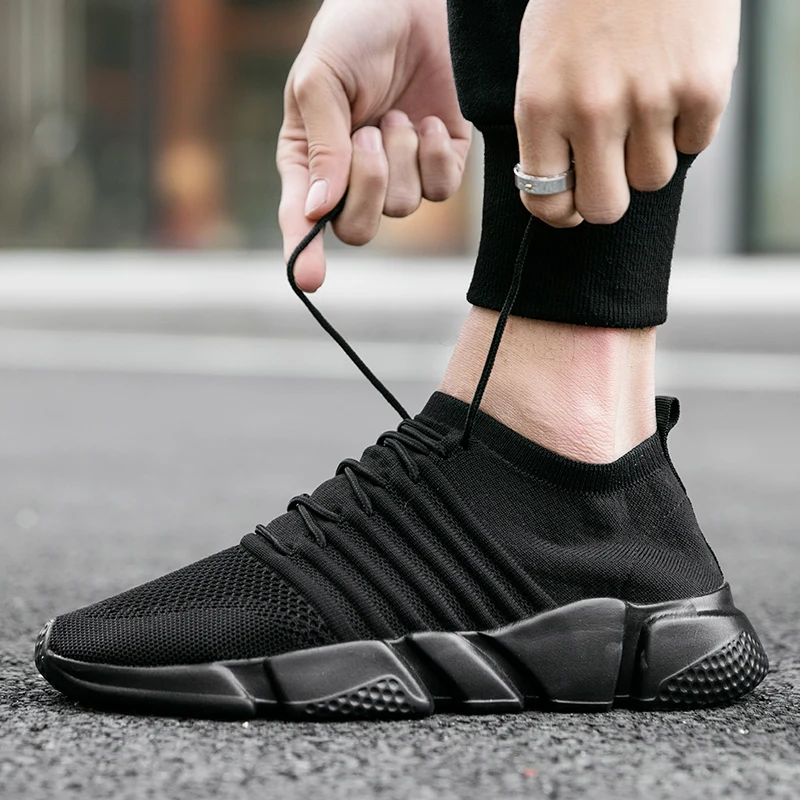 Fashion Black Sock Shoes Sneakers For Men Mesh Light Unisex Running Shoes Big Size Outdoor Walking Athletic Shoes tenis masculin
