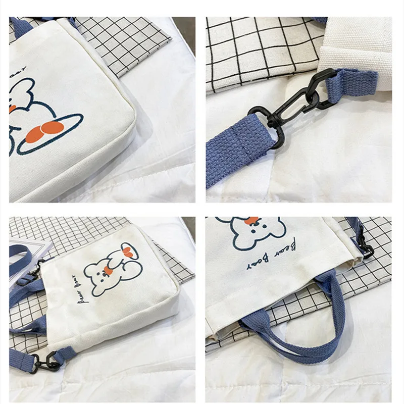 High Quality Casual Fashion Student Crossbody Underarm Shoulder Bear Cute Tote Handbag Summer New Canvas Women's Bag