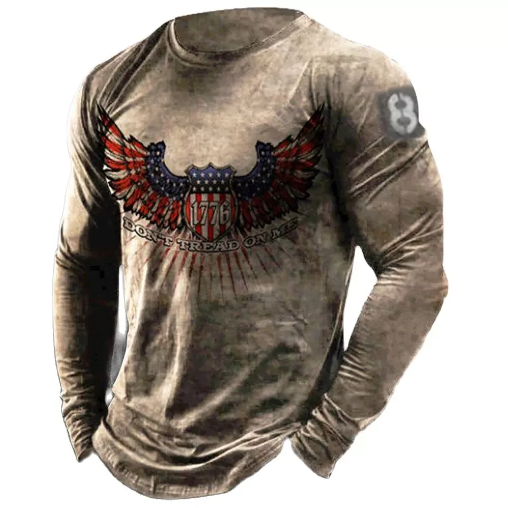 

NEW IN Retro 3D Digital 2022 Casual Men's T-shirt Long Sleeve Shirt Printed Loose US Flag European And American Men's To
