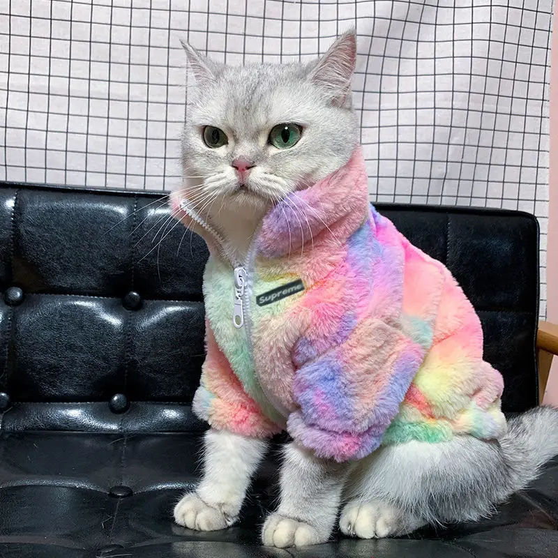 

Autumn and Winter Cat Clothes Jacket Thickened Warmth Kitten Clothes Plush Zipper Winter Jacket for Small Dog Cute Pet