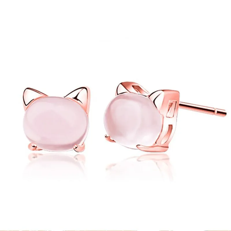 

100% 925 Sterling Silver Origin Strawberry Quartz Stud Earring for Women Aros Mujer Oreja Natural Strawberry Quartz Gemstone