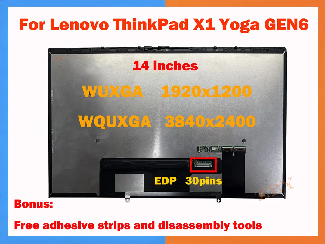 Фото Для Lenovo ThinkPad X1 Yoga Gen6 14-дюймовый сенсорный ЖК-дисплей WUXGA-1920x1200/WQUXGA-3840x2400, 30-контактный EDP, сменный экран для ноутбука №2