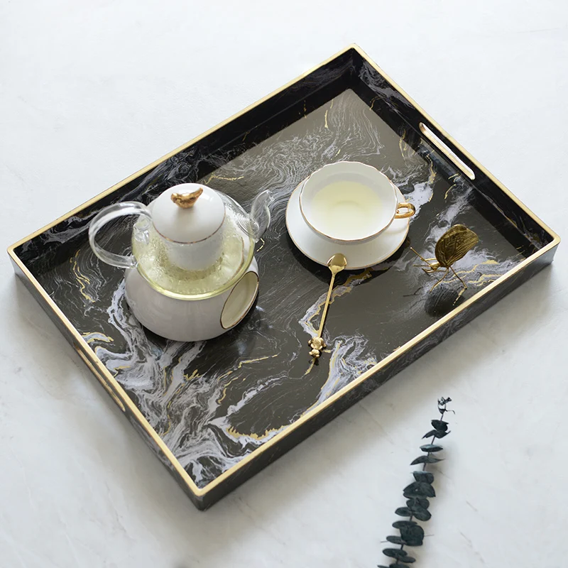 

Affordable luxury style modern marbling decorative storage tray home decoration round tea tray ornaments