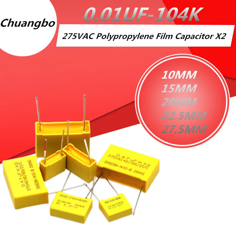 

10/PCS 275VAC X2Polypropylene Film Capacitor 0.01 0.1 0.15 0.022 0.22 0.33 0.47 0.56 0.68 1.2uf 104K 1uf Correction Capacitor