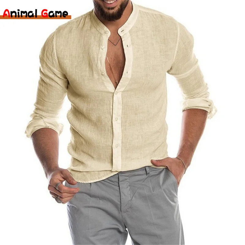 Рубашка мужская повседневная из хлопка и льна Свободный Топ футболка с коротким