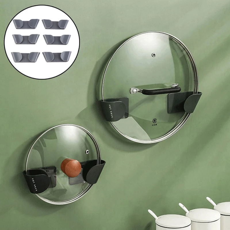 

6/12PCS Wall-Mounted Pot Pan Lid Storage Holder Pot Cover Rack Wall Mounted Kitchen Shelf Hole Free Hook
