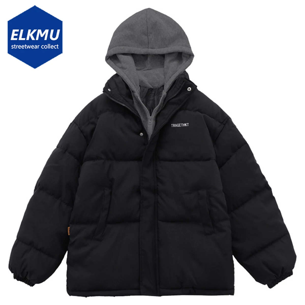 Winter Hooded Thicken Jackets Warm Padded Bubble Coats Black Loose Parkas Men's Harajuku Streetwear Puffer Jackets