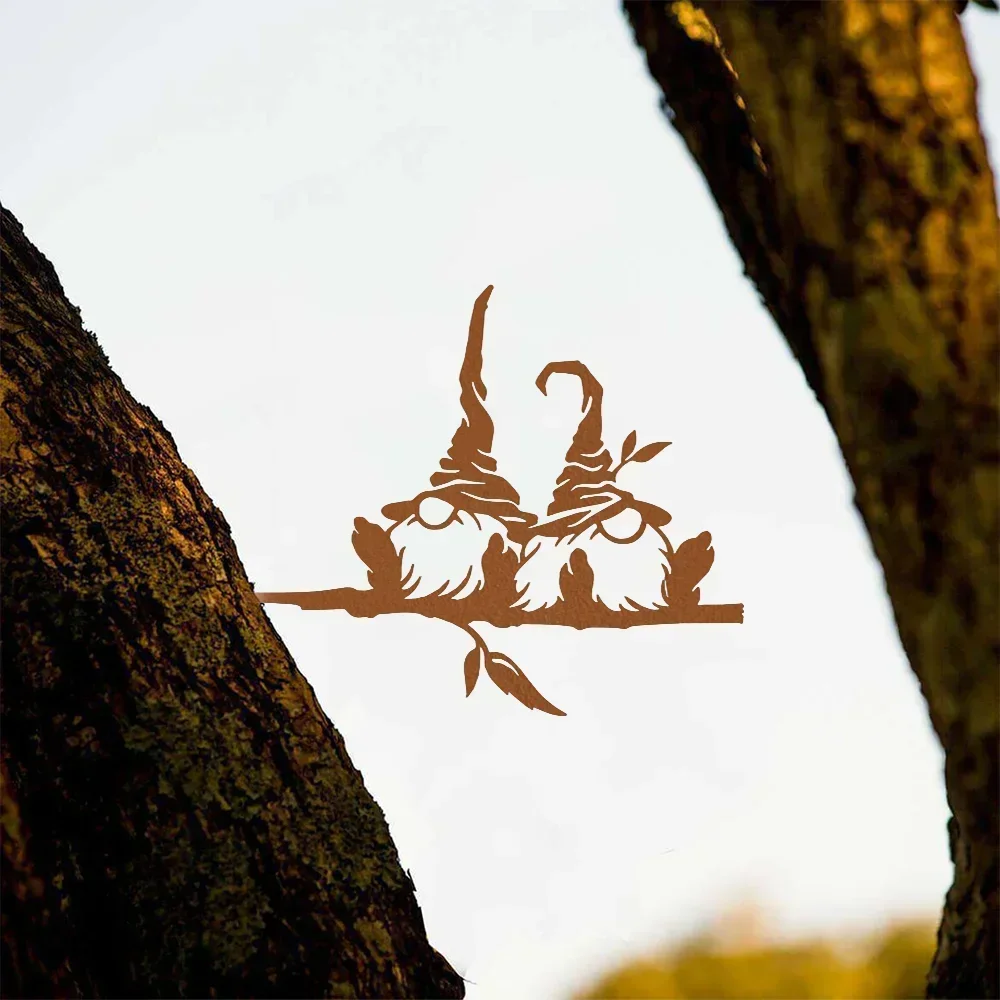 1 шт. металлическая ветка с 2 гномами и грибами — изящайте свои зоны на открытом