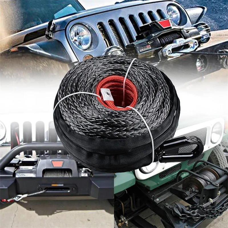 29M Synthetic Winch Rope Tow Car 3/8inch Accessories Off Road Trailer Strap Breaking Strength Max 18000LBS for ATV SUV Vehicle