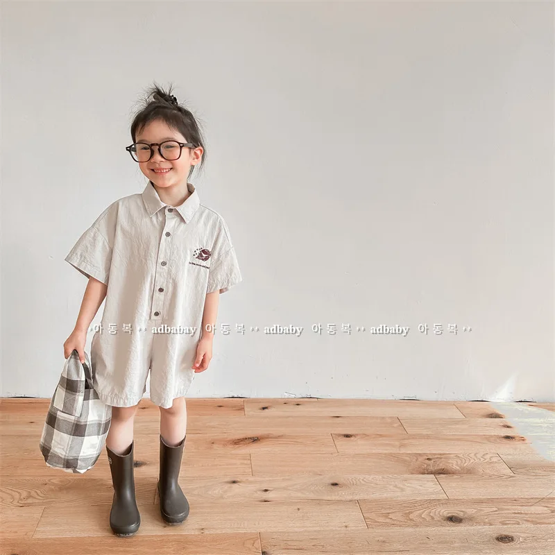 

2023 Summer Girls Casual One Piece Overall Pant with Embroidery Design