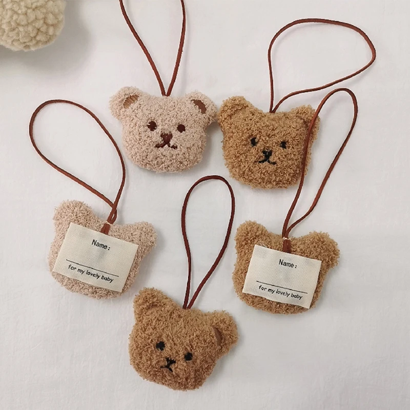 

Baby Name Tag Cute Cotton Bear Head Backpack Pendant Baby Car Hang Brand Keychain Newborn Bag Name Tag Ornaments