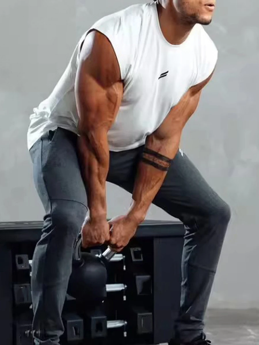 Мужская летняя модная повседневная футболка без рукавов с принтом для