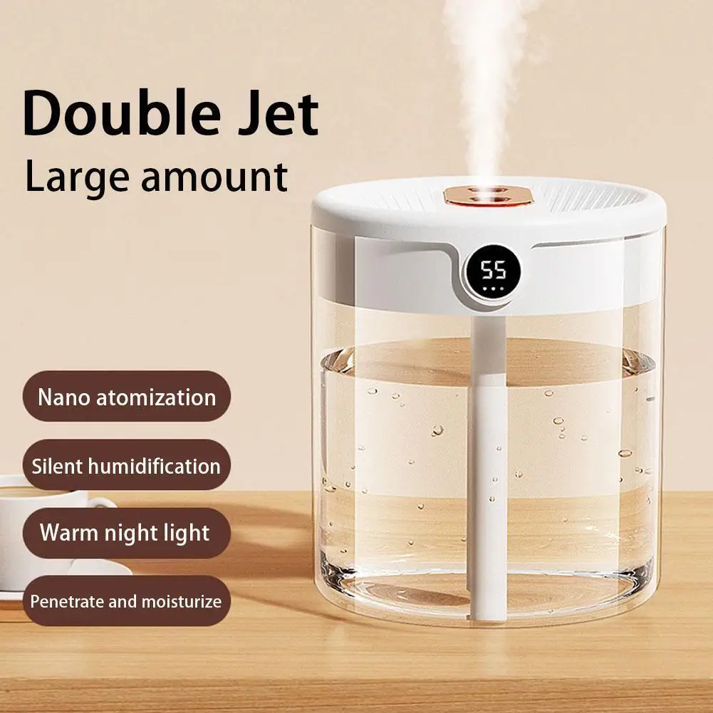 

2L Large Capacity Air Humidifier Double Nozzle USB With LCD Humidity Display Aroma Essential Oil Diffuser For Home Portable