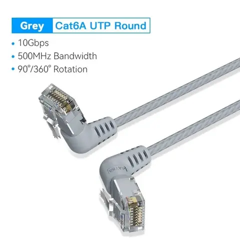 Двойной колено Ethernet-кабель CAT6A Тонкий кабель Вращающийся на 360° кабель Lan Cat6 Кабель RJ45 10 Гбит/с Патч-кабель Ethernet Cat6A